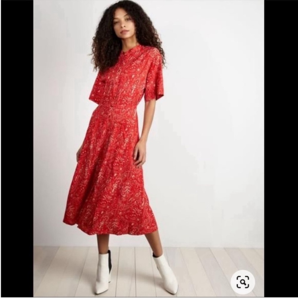 Anthropologie THE KIT Cobie Shirtdress in Infrared Peach Paisley
